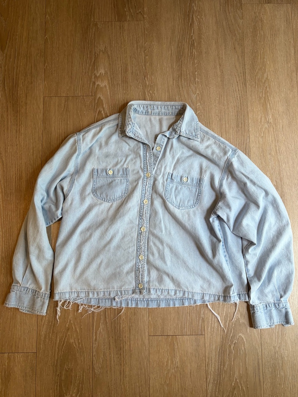 Light Blue Cropped Lightweight Denim Button Up